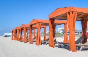Beach cabanas at the Montreal Beach Resort Beach Club.