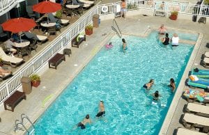 Montreal Beach Resort pool full of happy guests.